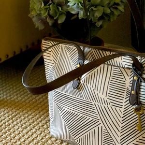 Fossil Black and White leather trim purse